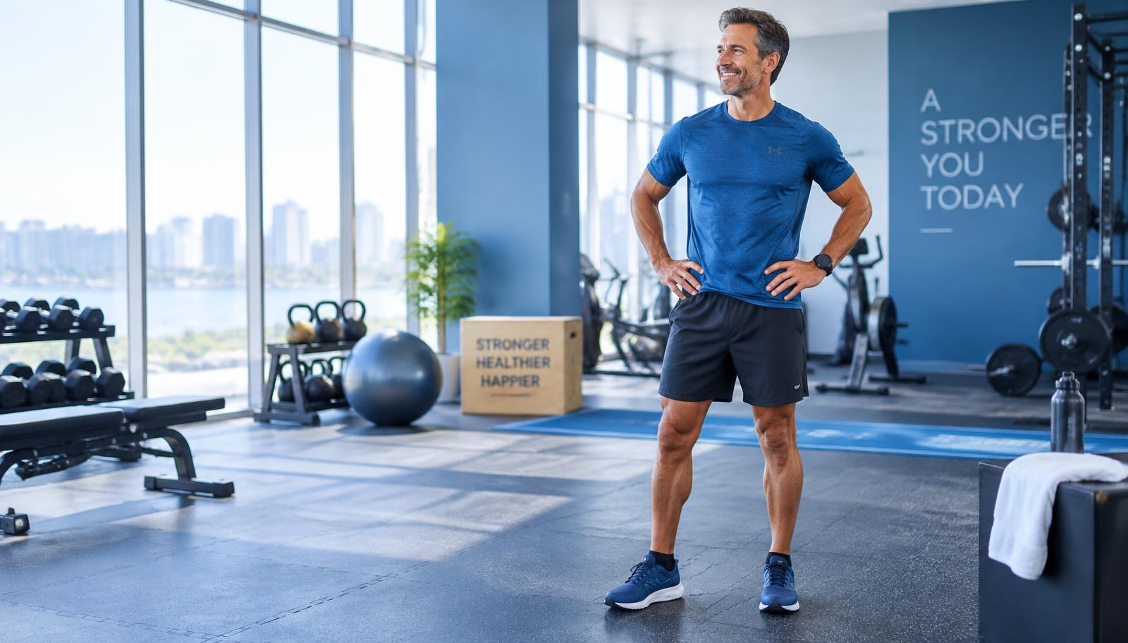 Fit, confident man training in a modern gym after using Virdexis Male Enhancement